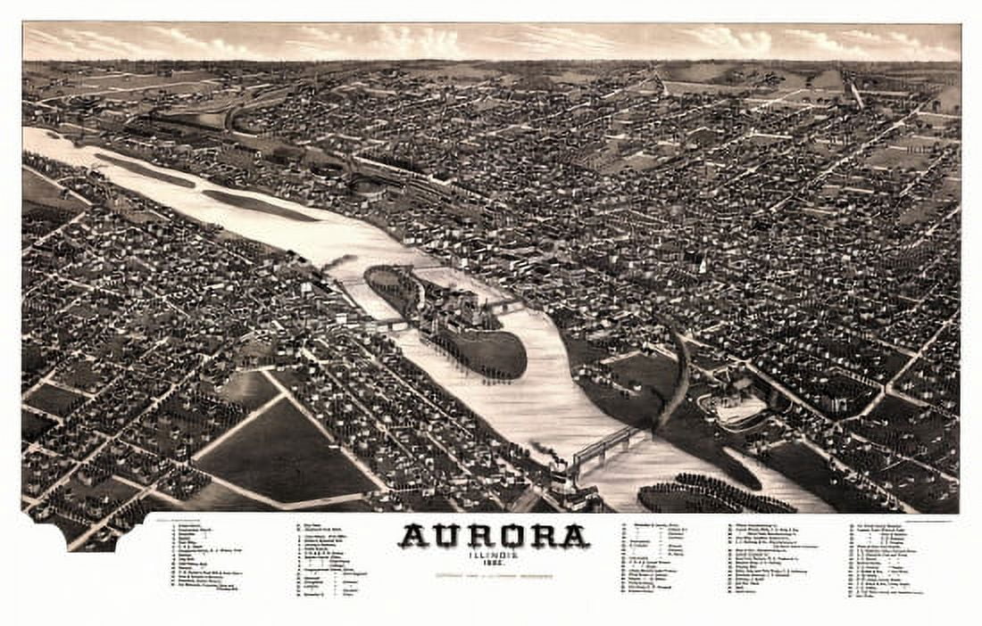 Vintage Map of Aurora Illinois 1882 Du Page County Canvas Art - (24 x 36)