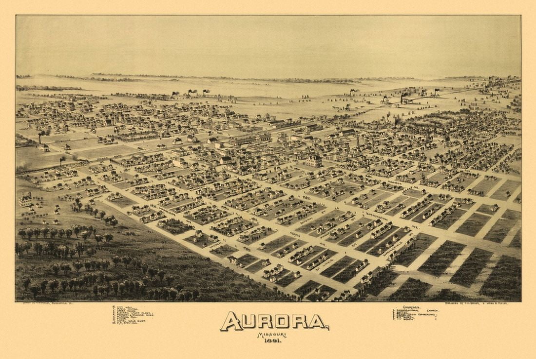 Vintage Map of Aurora Missouri 1891 Lawrence County Canvas Art - (24 x 36)