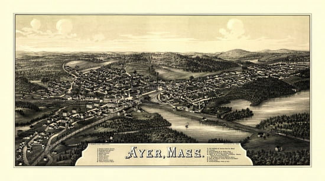 Vintage Map of Ayer Massachusetts 1886 Middlesex County Canvas Art - (18 x 24)