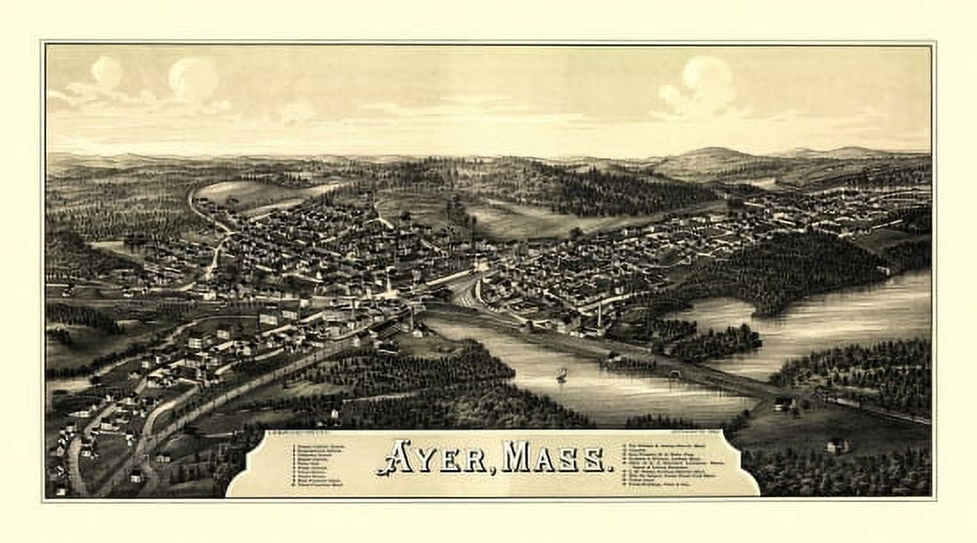 Vintage Map of Ayer Massachusetts 1886 Middlesex County Canvas Art - (24 x 36)