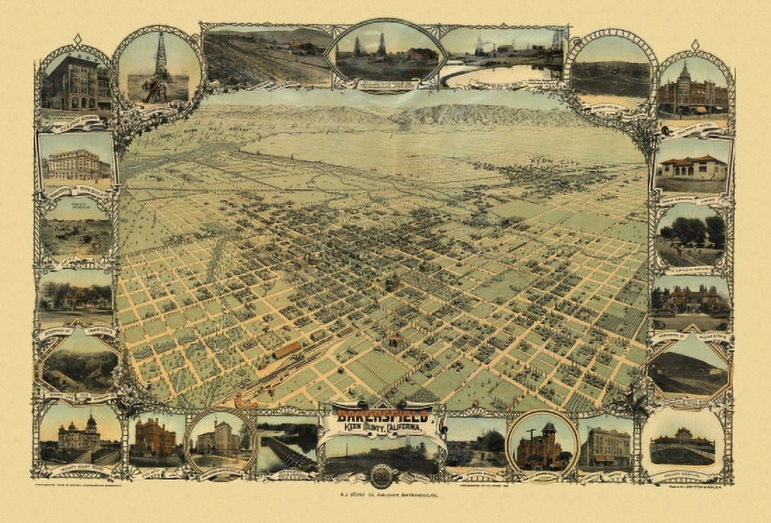 Vintage Map of Bakersfield California 1901 Kern County Canvas Art - (18 x 24)