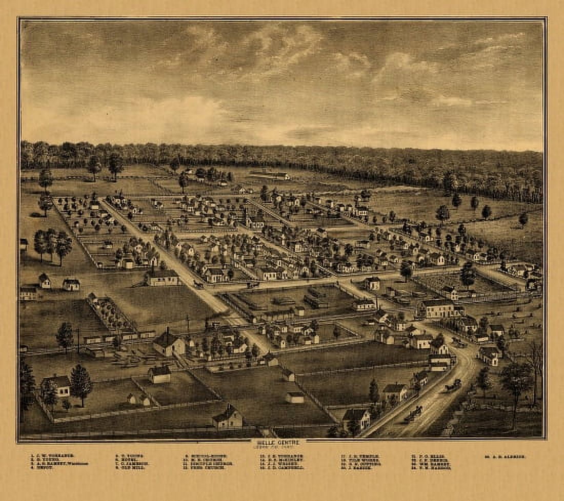 Vintage Map of Belle Center Ohio 1875 Logan County Canvas Art - (18 x 24)
