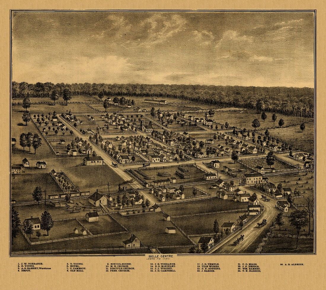 Vintage Map of Belle Center Ohio 1875 Logan County Canvas Art - (36 x 54)