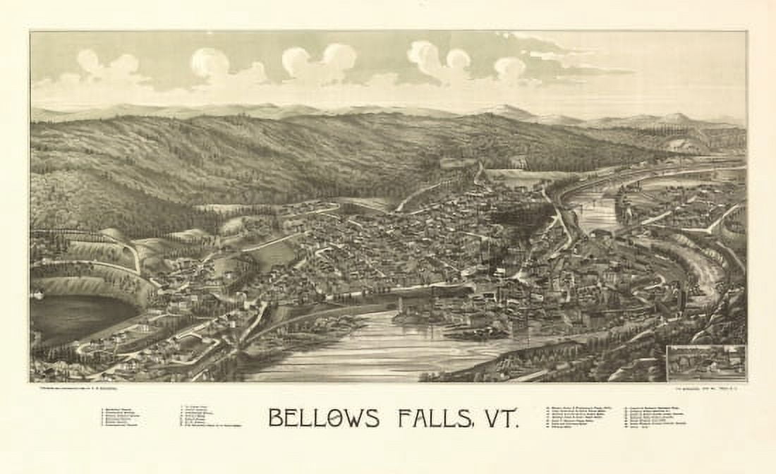 Vintage Map of Bellows Falls Vermont 1886 Windham County Canvas Art - (18 x 24)