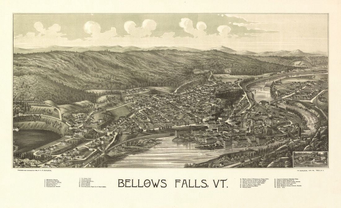 Vintage Map of Bellows Falls Vermont 1886 Windham County Canvas Art - (36 x 54)