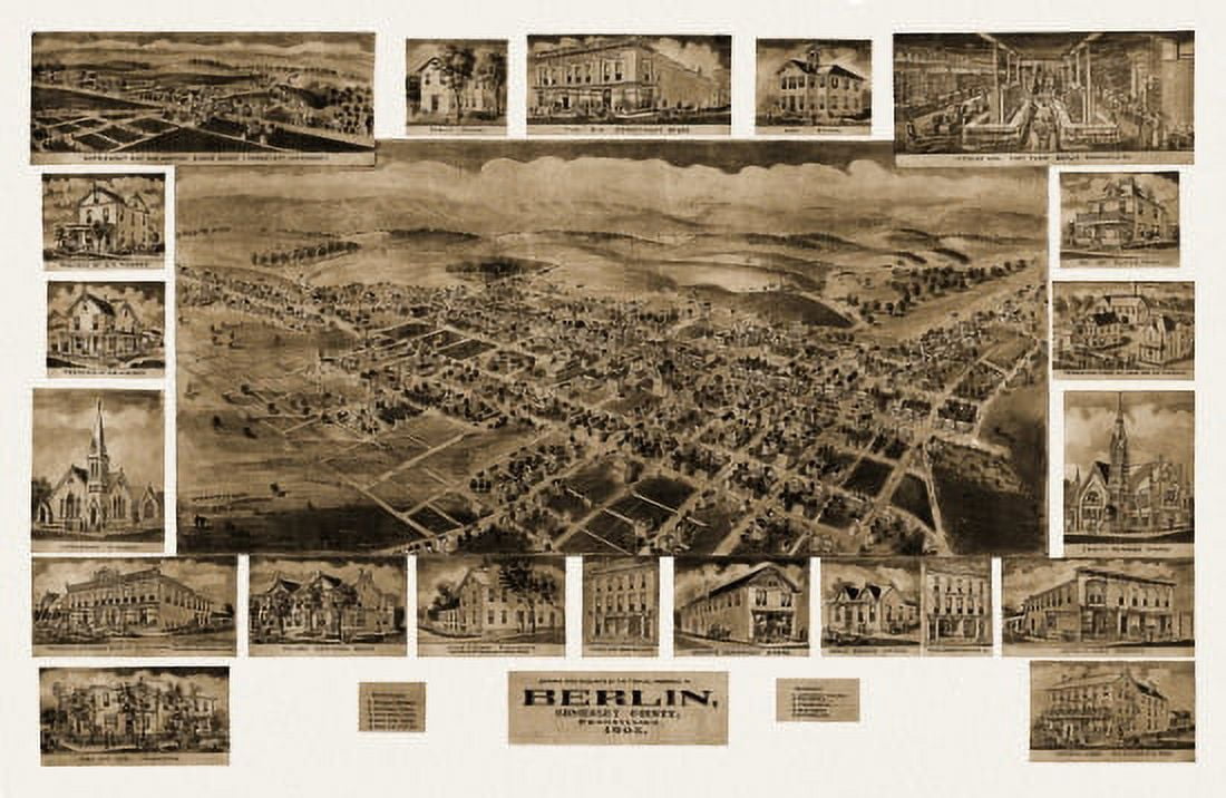 Vintage Map of Berlin Pennsylvania 1905 Somerset County Canvas Art - (18 x 24)