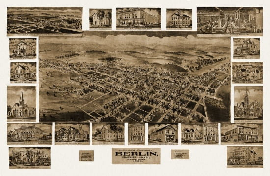 Vintage Map of Berlin Pennsylvania 1905 Somerset County Canvas Art - (24 x 36)