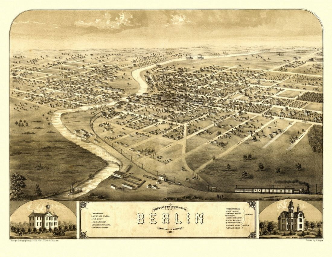 Vintage Map of Berlin Wisconsin 1867 Green Lake County Canvas Art - (18 x 24)