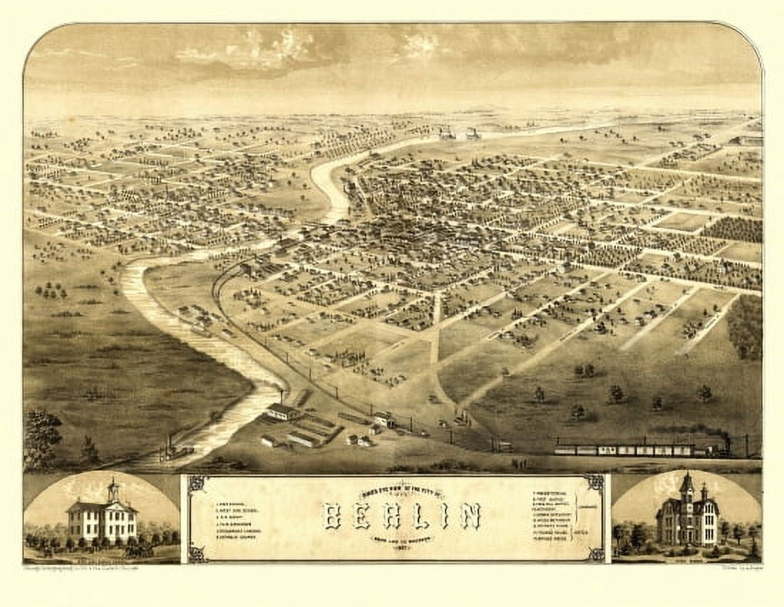 Vintage Map of Berlin Wisconsin 1867 Green Lake County Canvas Art - (24 x 36)