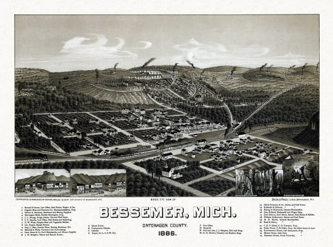 Vintage Map of Bessemer Michigan 1886 Ontonagon County Canvas Art - (24 x 36)