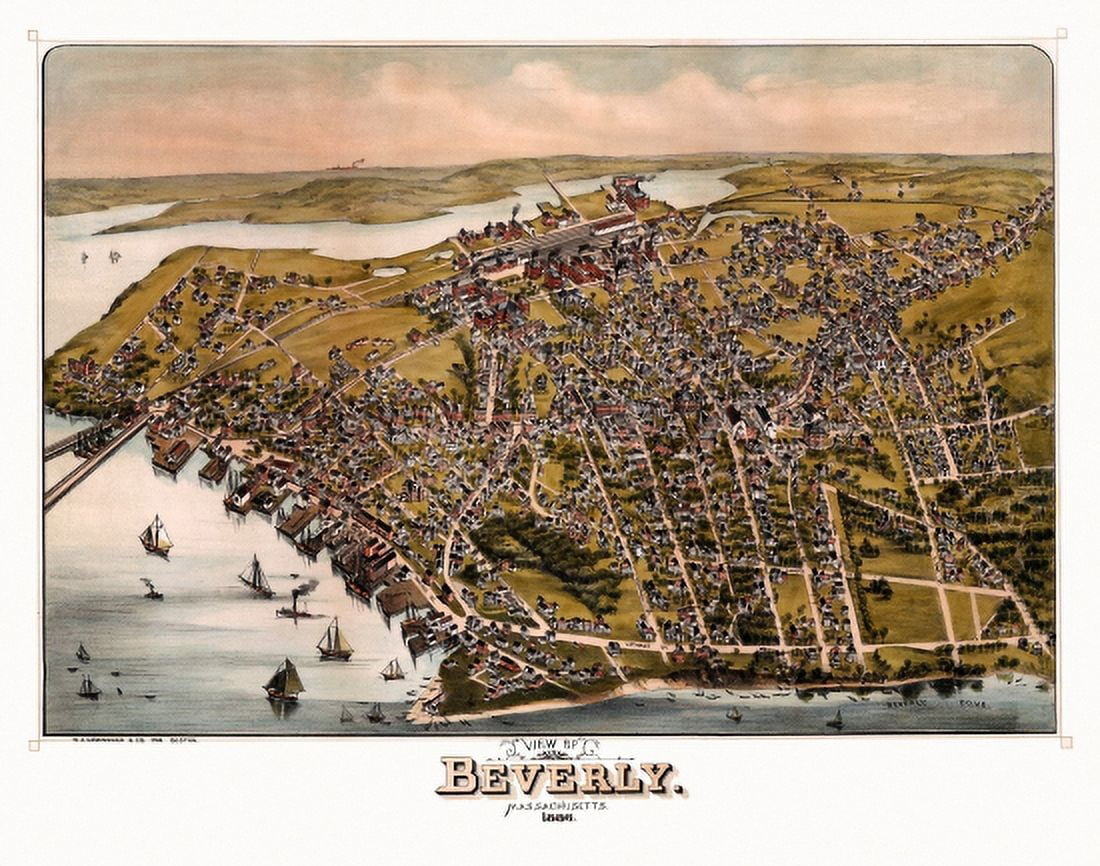 Vintage Map of Beverly Massachusetts 1886 Essex County Canvas Art - (24 x 36)