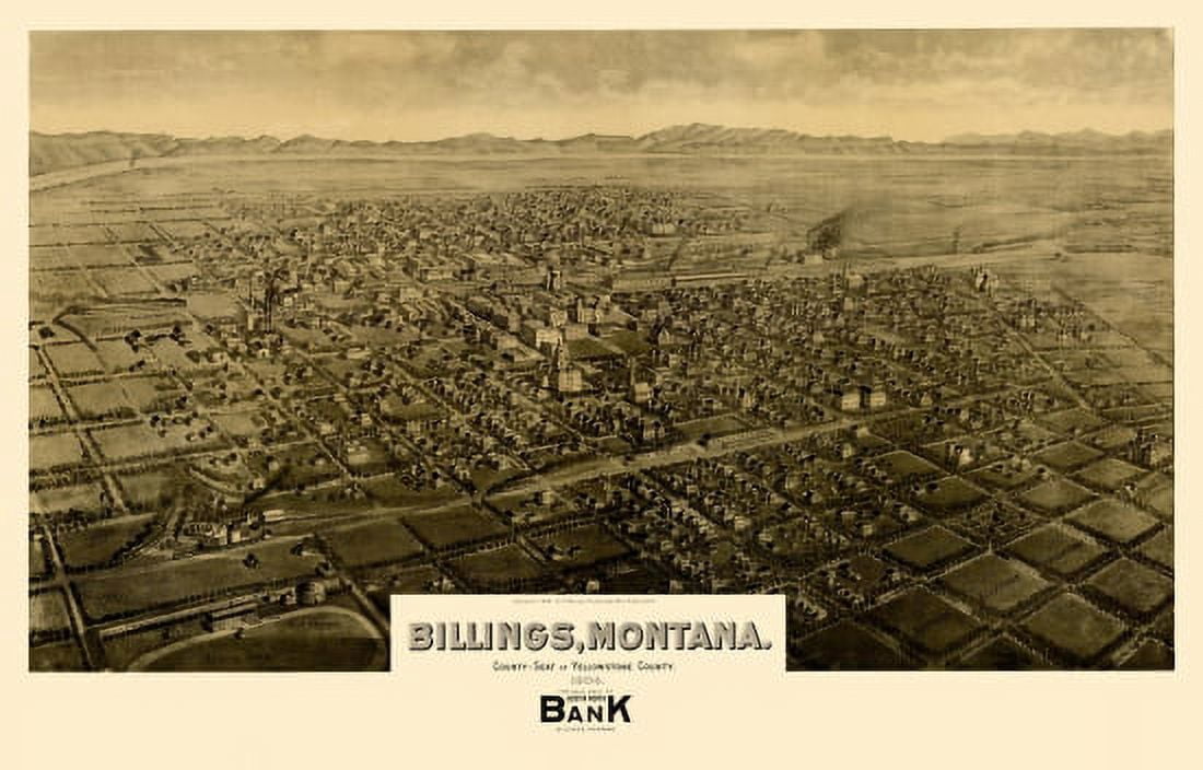Vintage Map of Billings Montana 1904 Yellowstone County Canvas Art - (18 x 24)