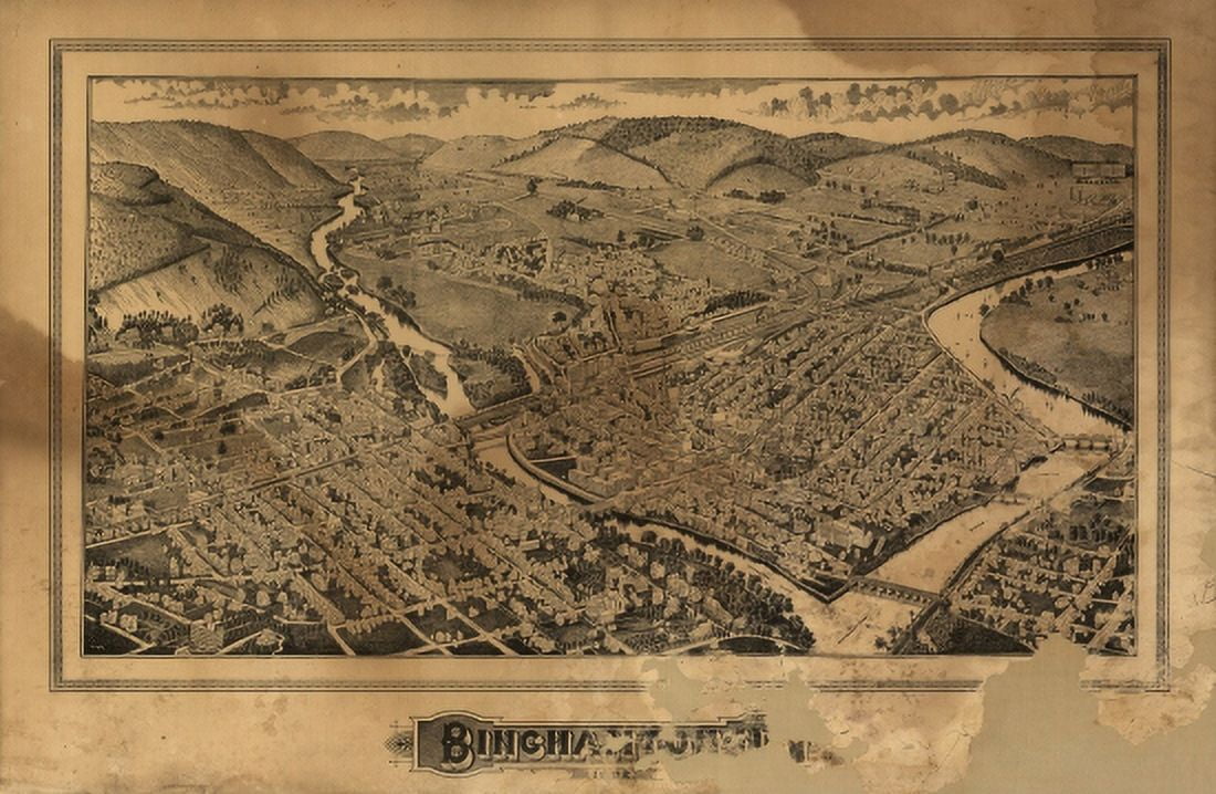 Vintage Map of Binghamton New York 1882 Broome County Canvas Art - (36 x 54)