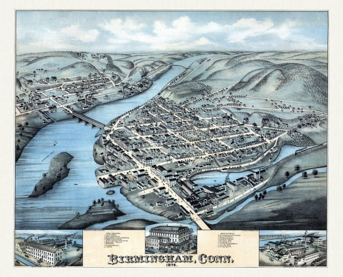 Vintage Map of Birmingham Connecticut 1876 County Canvas Art - (36 x 54)