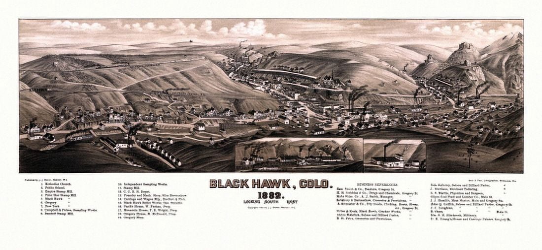 Vintage Map of Black Hawk Colorado 1882 Gilpin County Canvas Art - (36 x 54)