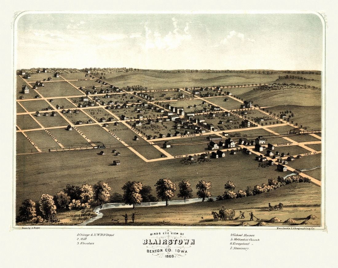 Vintage Map of Blairstown Iowa 1868 Benton County Canvas Art - (24 x 36)