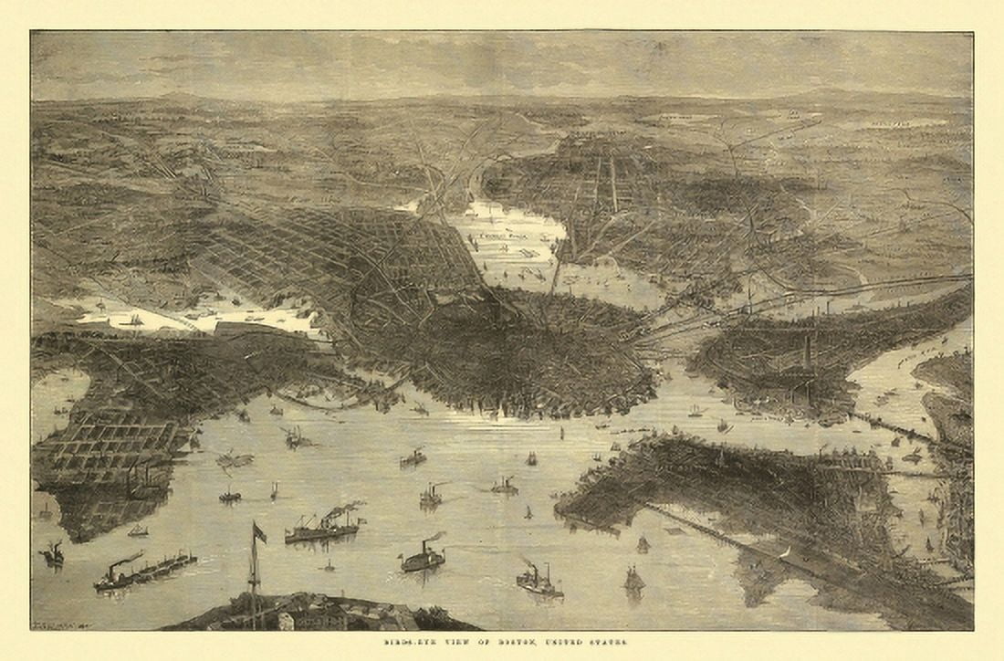 Vintage Map of Boston Massachusetts 1870 Suffolk County Canvas Art - (24 x 36)