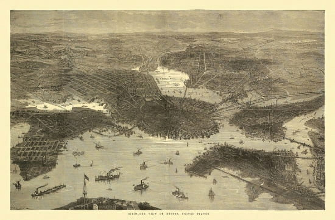 Vintage Map of Boston Massachusetts 1870 Suffolk County Canvas Art - (36 x 54)