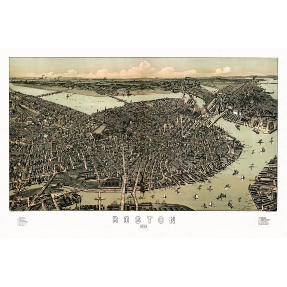 Vintage Map of Boston Massachusetts 1899 Suffolk County Canvas Art - (24 x 36)