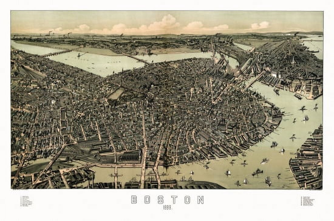 Vintage Map of Boston Massachusetts 1899 Suffolk County Canvas Art - (36 x 54)