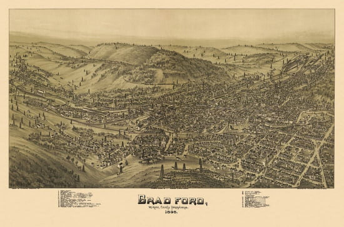 Vintage Map of Bradford Pennsylvania 1895 McKean County Canvas Art -  (36 x 54)