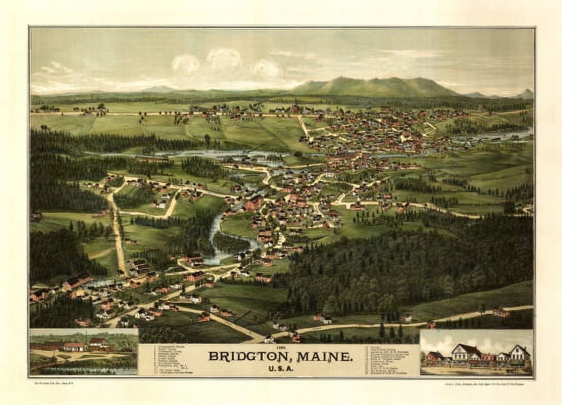 Vintage Map of Bridgton Maine 0 Cumberland County Canvas Art - (18 x 24)