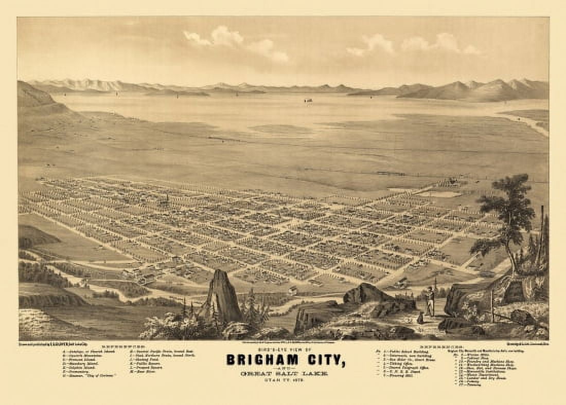 Vintage Map of Brigham City Utah 1875 Box Elder County Canvas Art - (24 x 36)