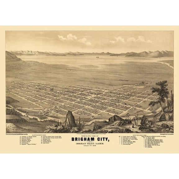 Vintage Map of Brigham City Utah 1875 Box Elder County Canvas Art - (36 x 54)