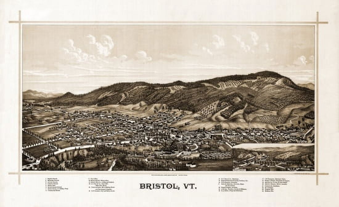 Vintage Map of Bristol Vermont 1889 Addison County Canvas Art -  (18 x 24)