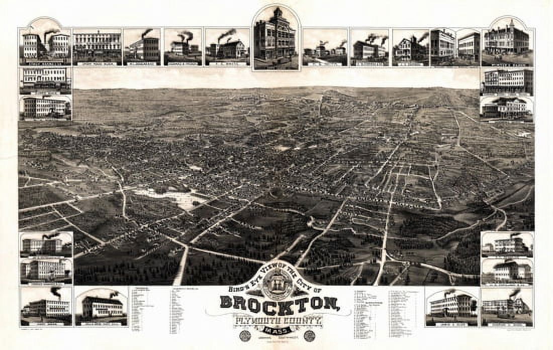 Vintage Map of Brockton Massachusetts 1882 Plymouth County Canvas Art - (36 x 54)