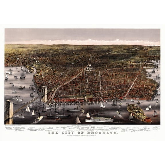 Vintage Map of Brooklyn New York 1879 New York County Canvas Art - (18 x 24)