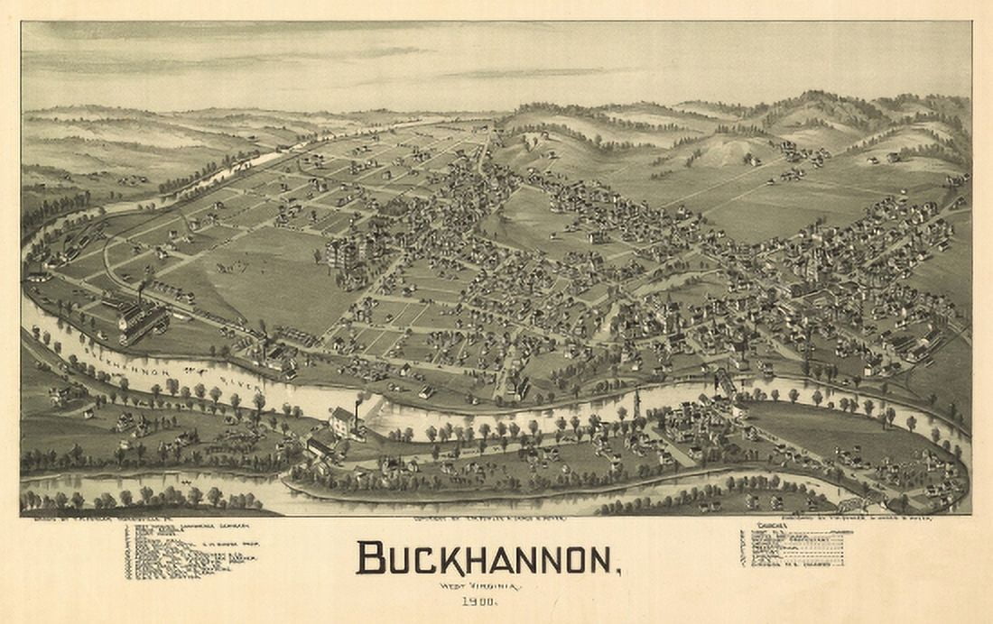 Vintage Map of Buckhannon West Virginia 1900 Upshur County Canvas Art -  (18 x 24)