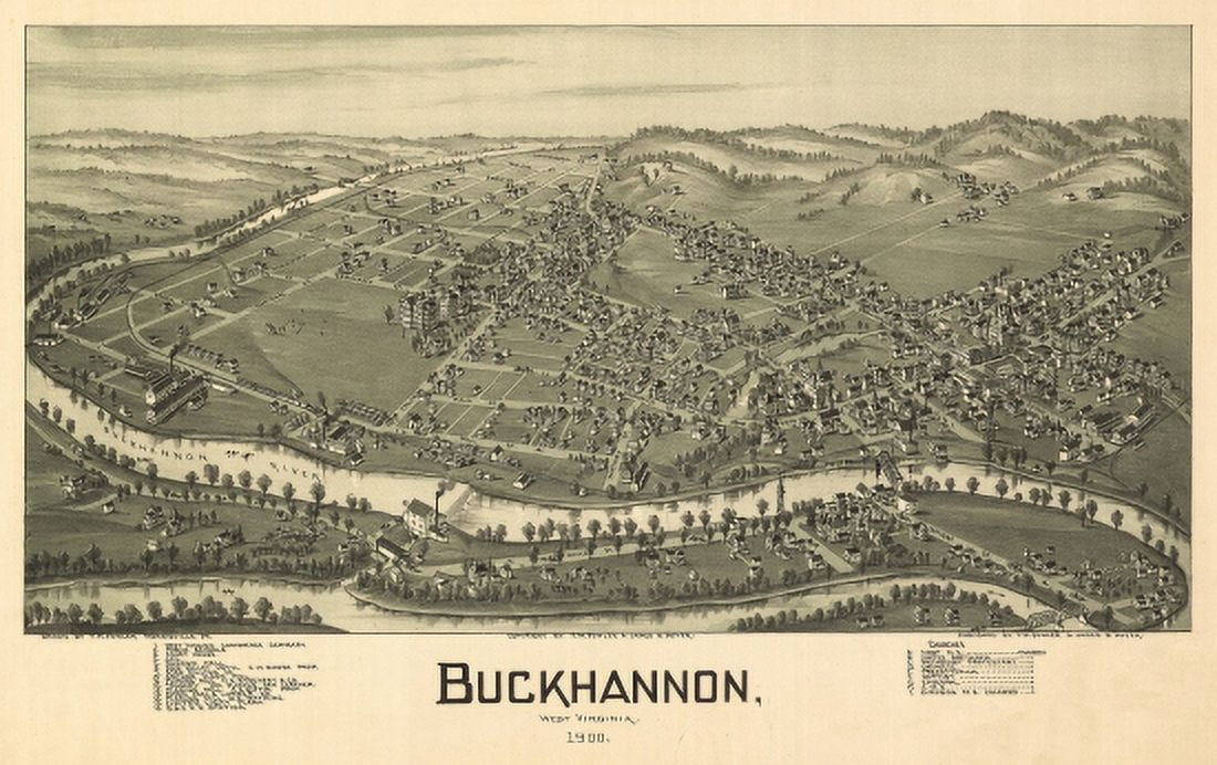 Vintage Map of Buckhannon West Virginia 1900 Upshur County Canvas Art - (36 x 54)