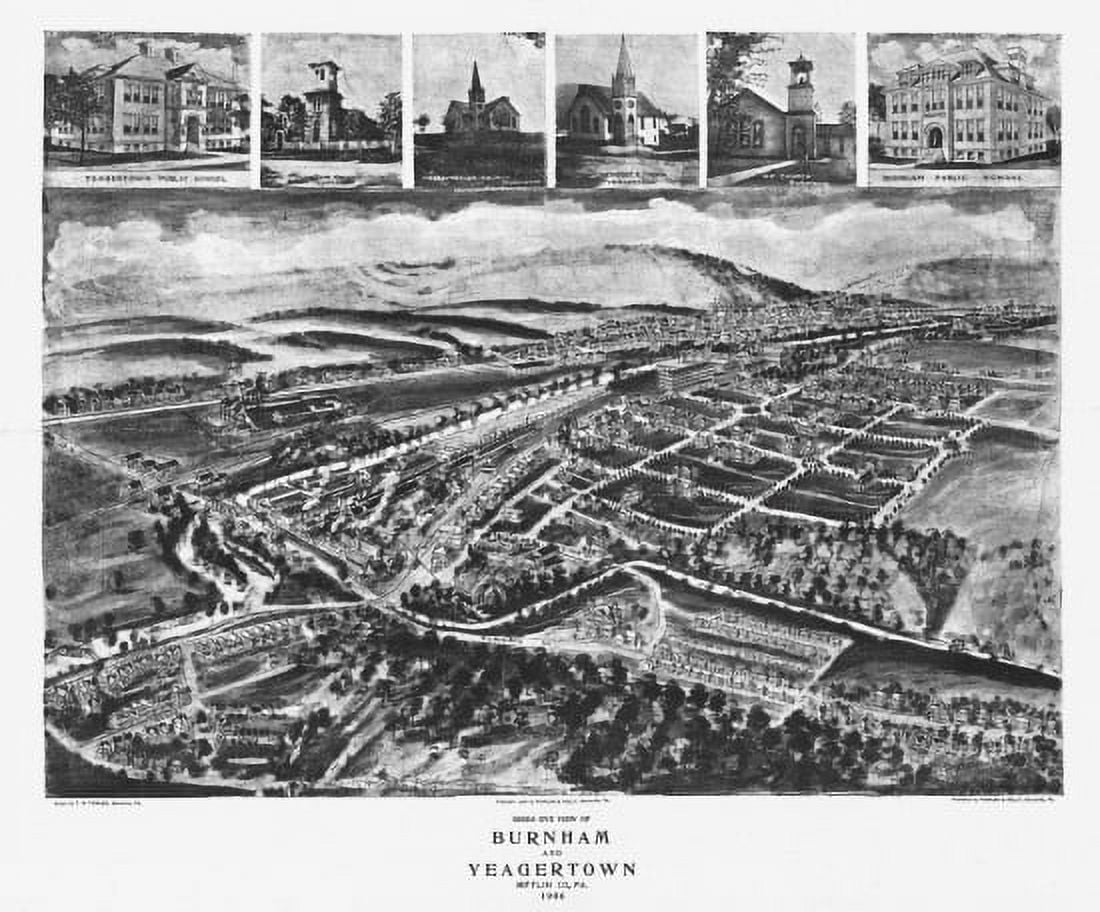 Vintage Map of Burnham Pennsylvania 1906 Mifflin County Canvas Art - (36 x 54)