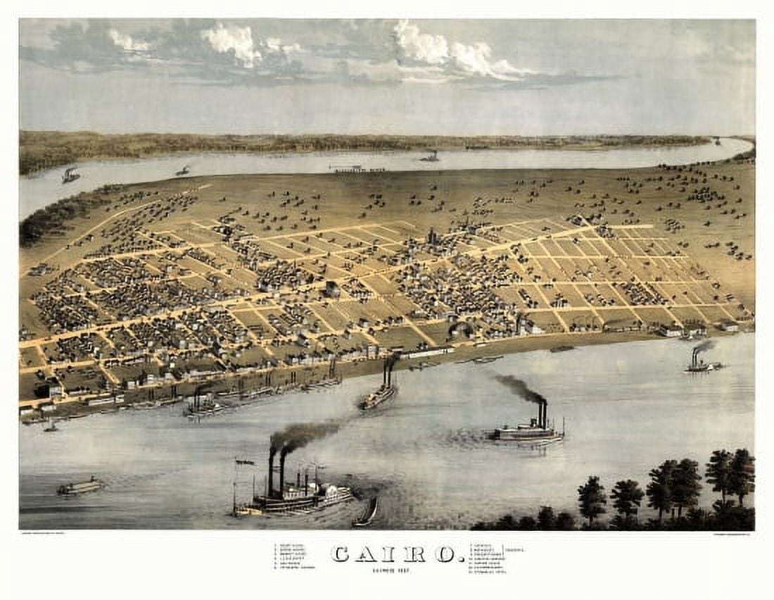 Vintage Map of Cairo Illinois 1867 Alexander County Canvas Art - (24 x 36)