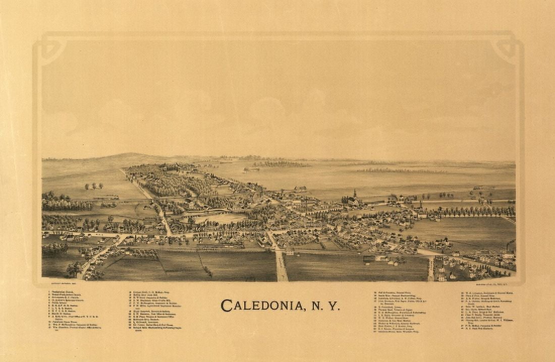 Vintage Map of Caledonia New York 1892 Livingston County Canvas Art - (18 x 24)