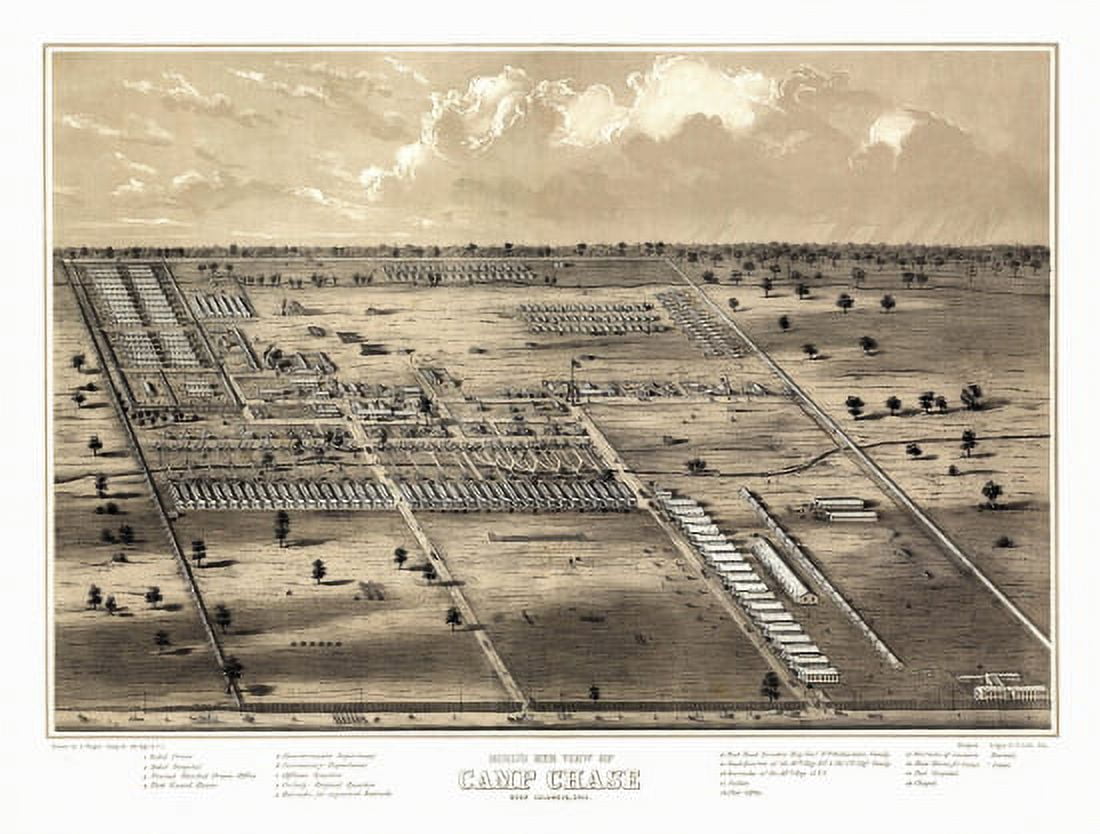 Vintage Map of Camp Chase Ohio 1861 Fairfield County Canvas Art - (36 x 54)