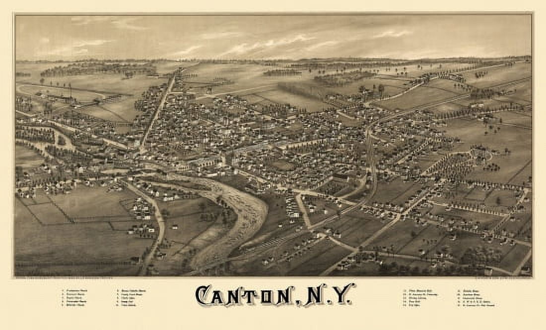 Vintage Map of Canton New York 1885 St Lawrence County Canvas Art -  (24 x 36)