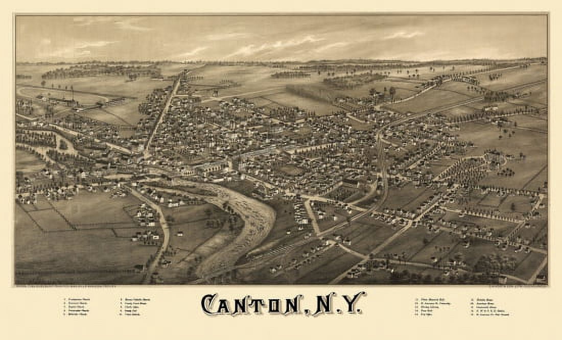 Vintage Map of Canton New York 1885 St Lawrence County Canvas Art - (36 x 54)