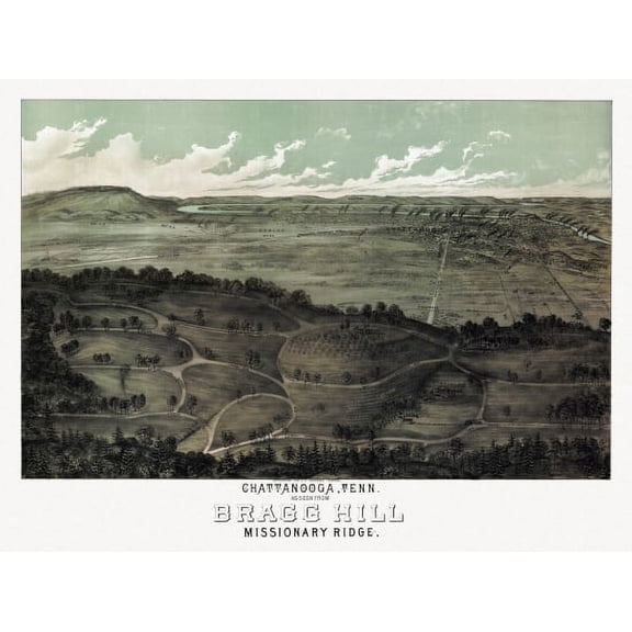 Vintage Map of Chattanooga Tennessee 1887 Hamilton County Canvas Art - (24 x 36)