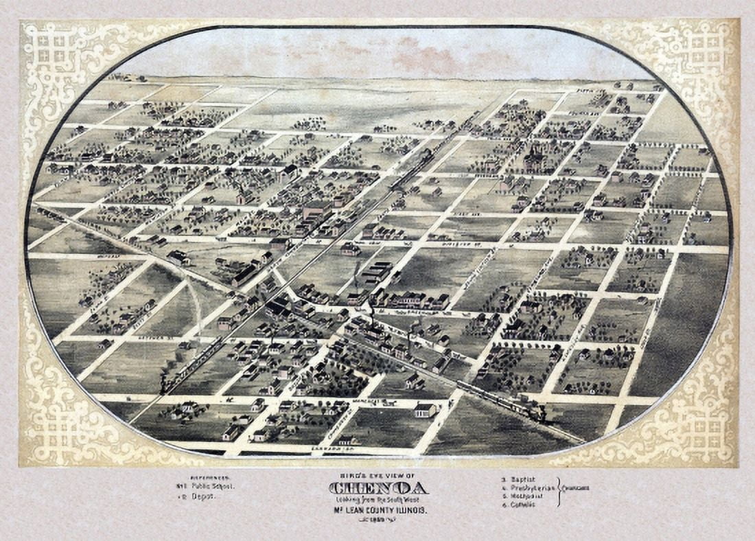 Vintage Map of Chenoa Illinois 1869 McLean County Canvas Art - (24 x 36)