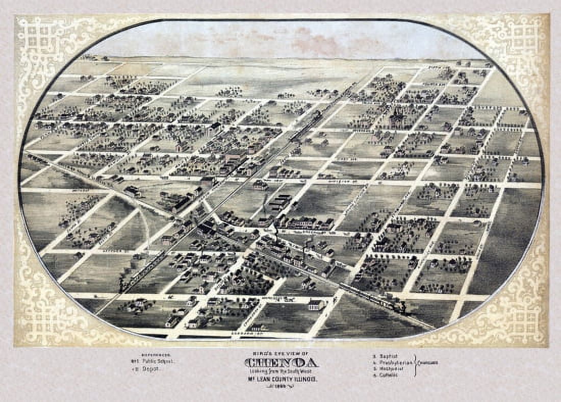 Vintage Map of Chenoa Illinois 1869 McLean County Canvas Art - (36 x 54)