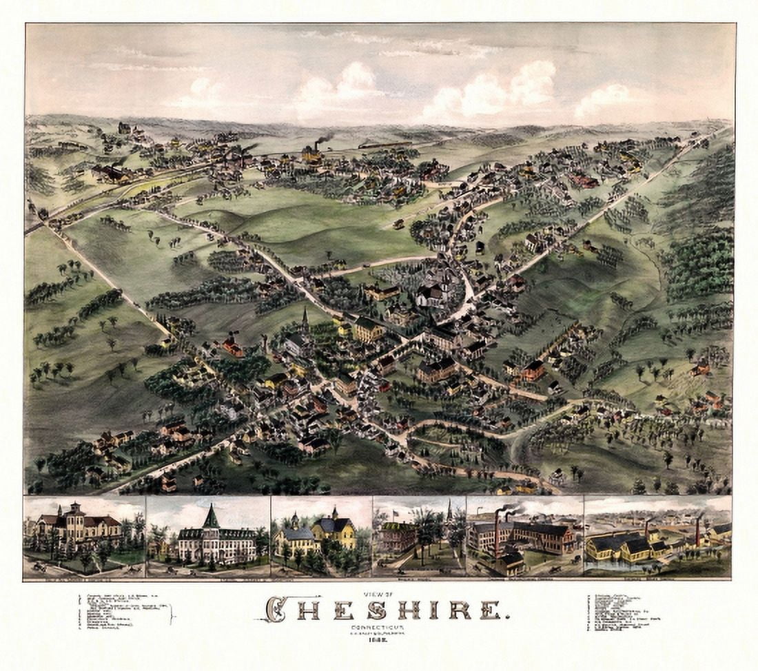 Vintage Map of Cheshire Connecticut 1882 New Haven County Canvas Art - (24 x 36)