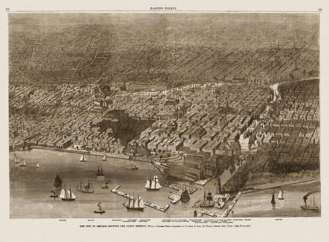 Vintage Map of Chicago Illinois 1874 Cook County Canvas Art - (36 x 54)