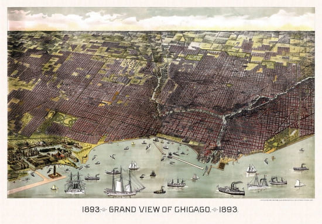 Vintage Map of Chicago Illinois 1893 Cook County Canvas Art - (36 x 54)