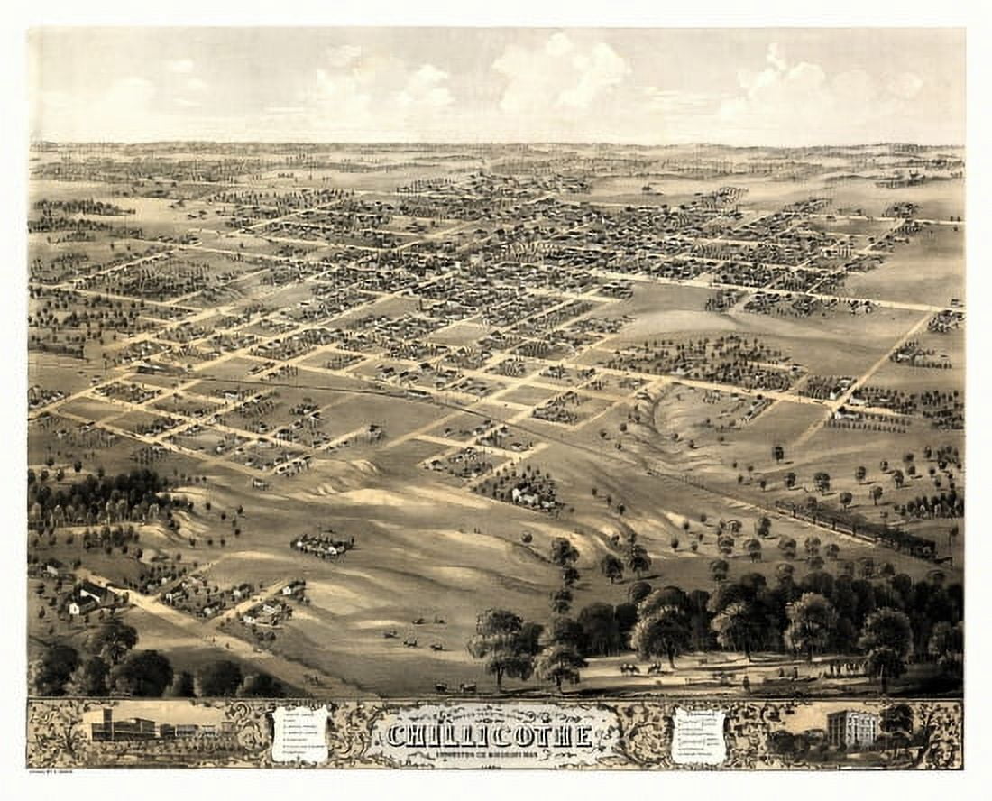 Vintage Map of Chillicothe Missouri 1869 Livingston County Canvas Art - (18 x 24)
