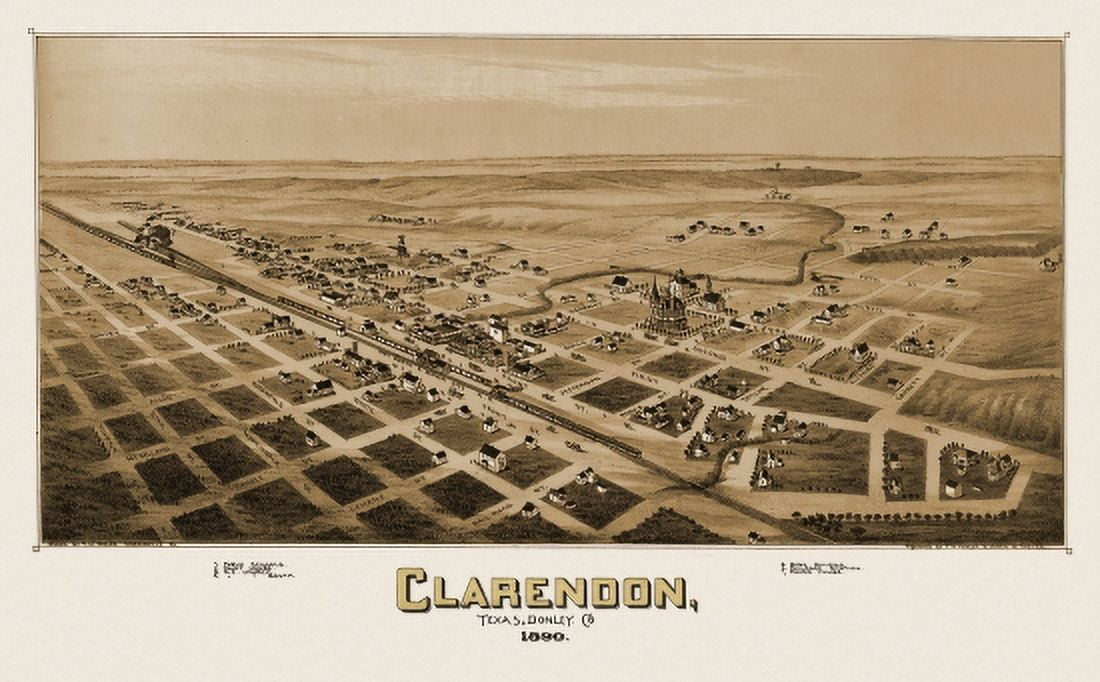 Vintage Map of Clarendon Texas 1890 Donley County Canvas Art - (18 x 24)