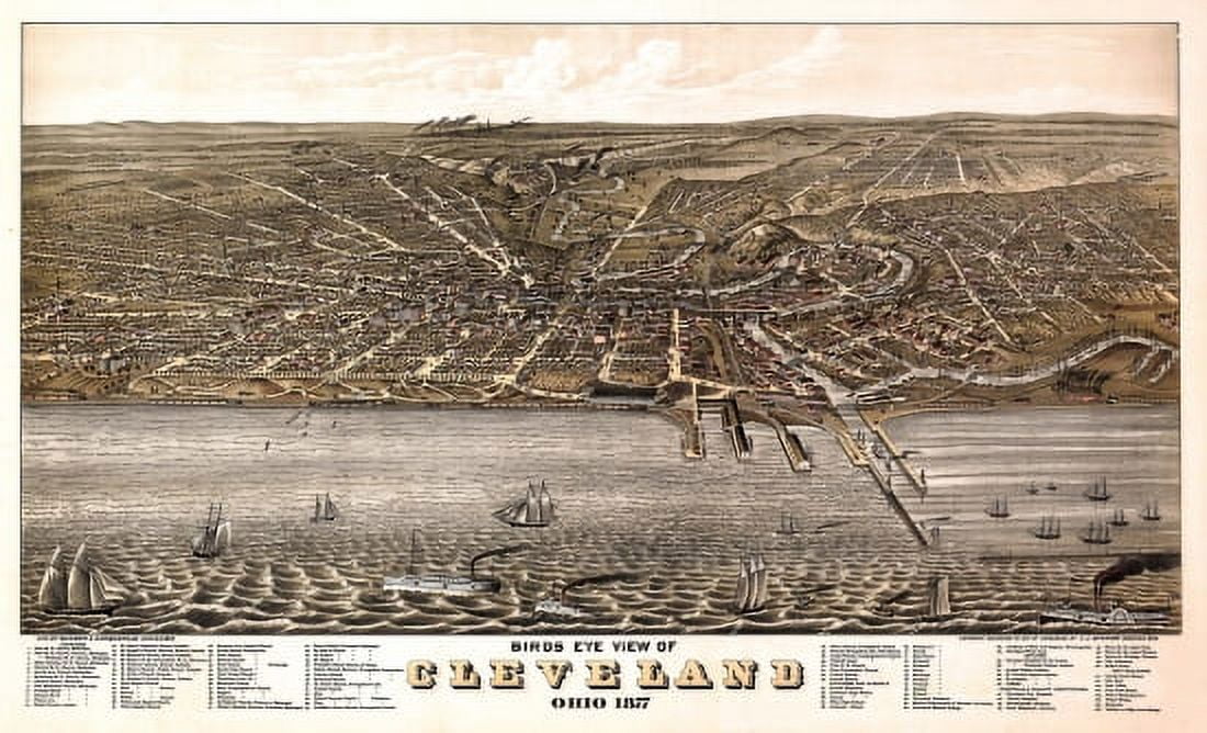 Vintage Map of Cleveland Ohio 1877 Cuyahoga County Canvas Art - (36 x 54)