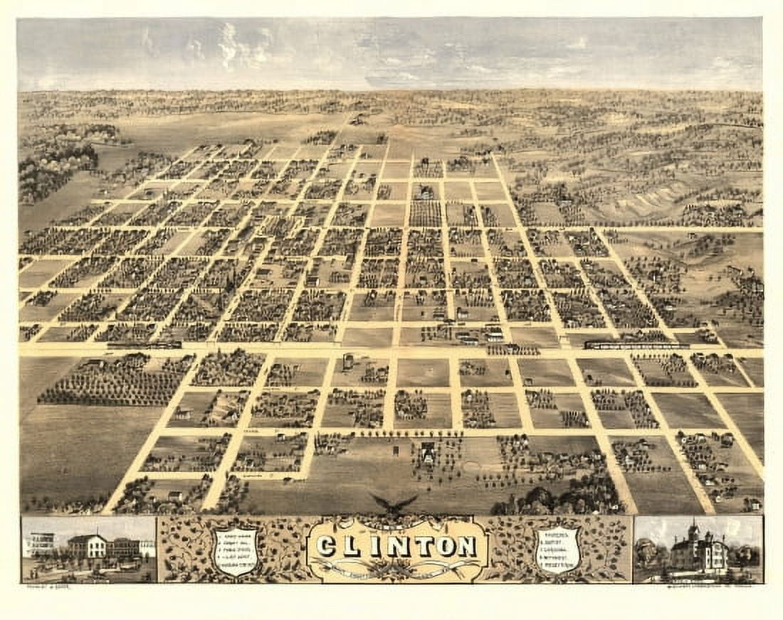 Vintage Map of Clinton Illinois 1869 DeWitt County Canvas Art - (18 x 24)