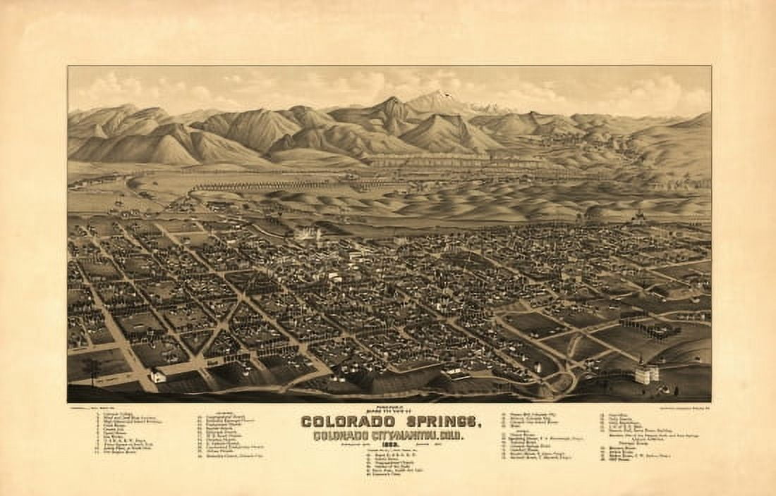 Vintage Map of Colorado Springs Colorado 1882 El Paso County Canvas Art - (24 x 36)
